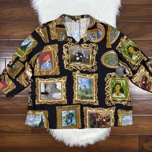 John Mark Women's Size‎ 2X Picture Print Button Front Blouse Top Wired Collar